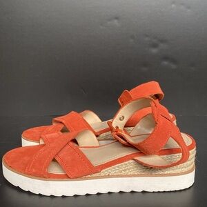 Marc Fisher Leather Suede Cross Strap Wedges Jovana Peach Orange 8.5
